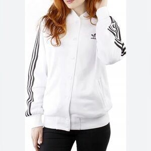 Adidas Women's White and Black Varsity Bomber Jacket